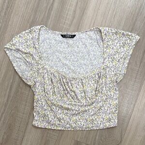 SHEIN Floral Crop Top - Lavender and Yellow